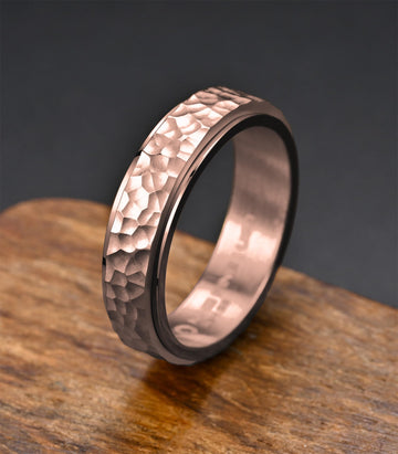 King Ring 6Mm Spinner Hammered Ring - Stress Relief Fidget Ring For Men & Women K39V2 - Rose 09