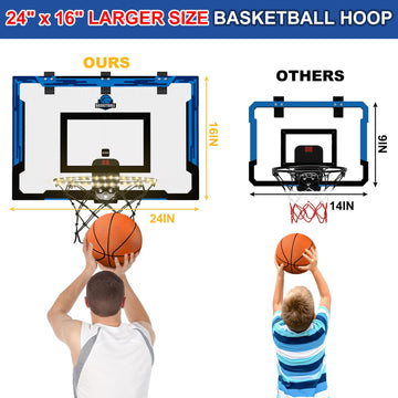 Hyes 24'' X 16'' Large Basketball Hoop Indoor For Adults, Over The Door Basketball Hoop With Electronic Scoreboard/Led Rim, Big