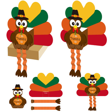 WATINC Thanksgiving Turkey Craft Kit, DIY 3D Thankful Turkey Assembly Kit for Kids Classroom, Autumn Party Favors Fall Harvest H