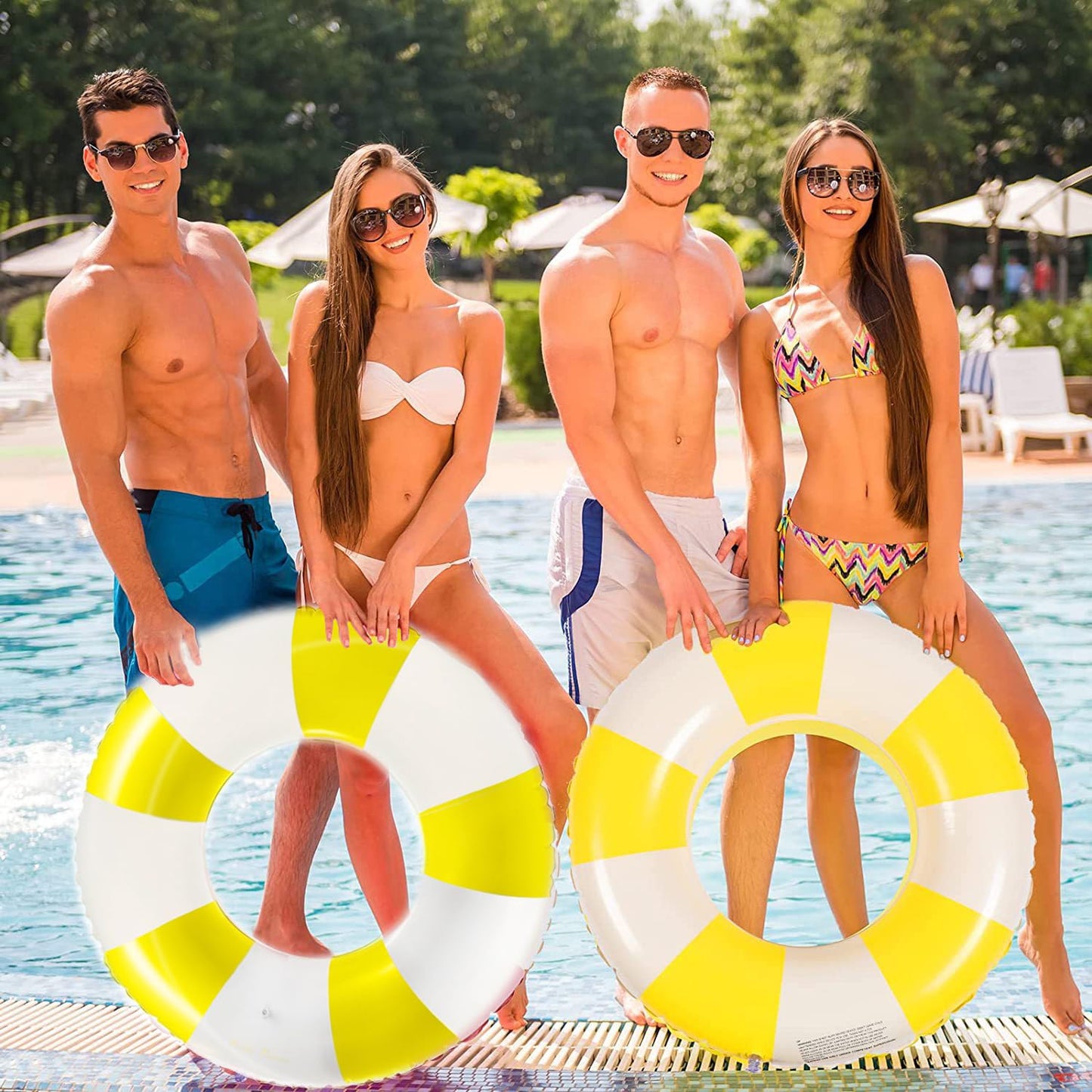 ONEPTY 2PCS Inflatable Pool Floats for Adults, Large Yellow Swim Rings, PVC Material, Summer Party Rafts
