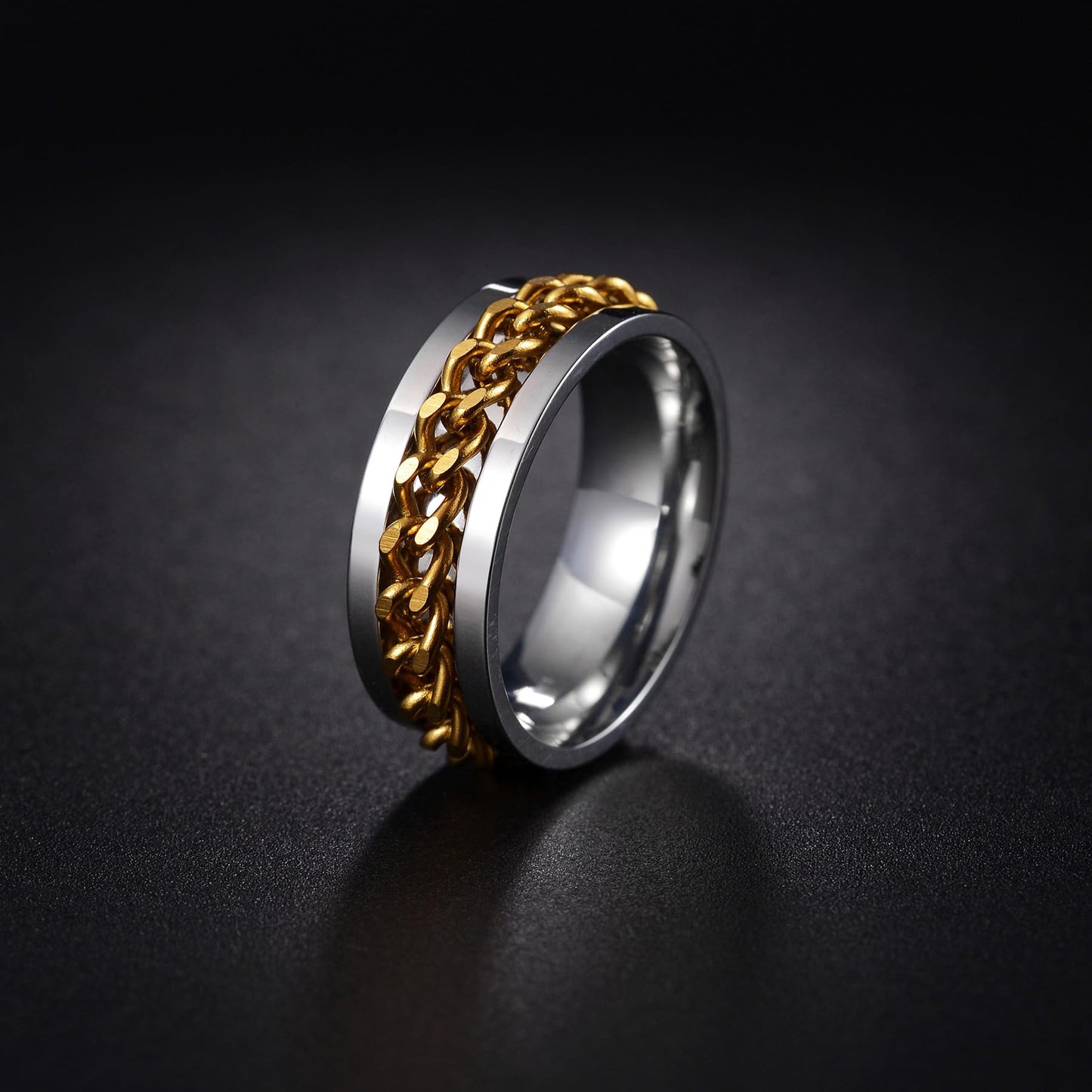 Udolfly Mens Fidget Rings Anxiety Rings For Men Womens Chain Spinner Rings For Adults Titanium Steel Ring Chain Gold Size 12