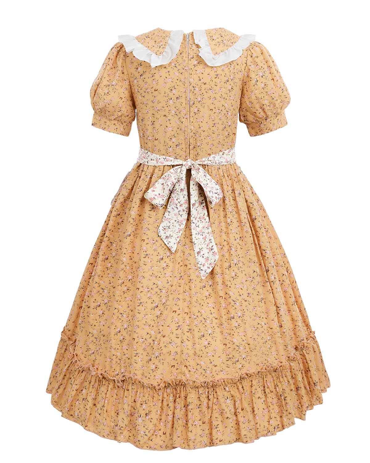 Nuoqi Prairie Dresses For Girls, Yellow Laura Ingalls Wilder Costume Pioneer Colonial Dress With Apron, 4-5