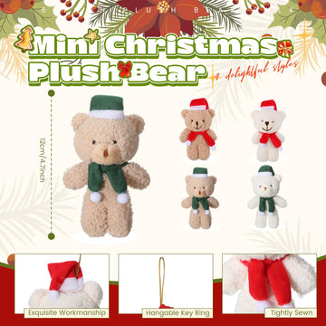 Hiboom 40 Pieces Christmas Stuffed Animal Bear Christmas Small Plush Bear Cute Bear Stuffed Animals Xmas Plush Bear Toys For Bir