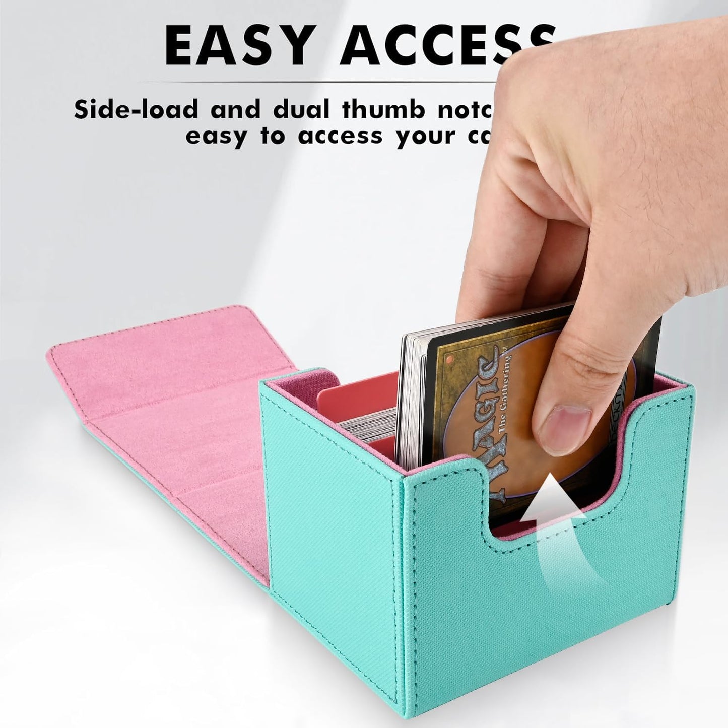 Zlca Card Deck Box For Trading Cards, Mtg Commander Deck Box Holds 120+ Single Sleeved Cards, Leather Magnetic Card Storage Box Fits For Tcg Ccg Magic Cards (Turquois& Pink)