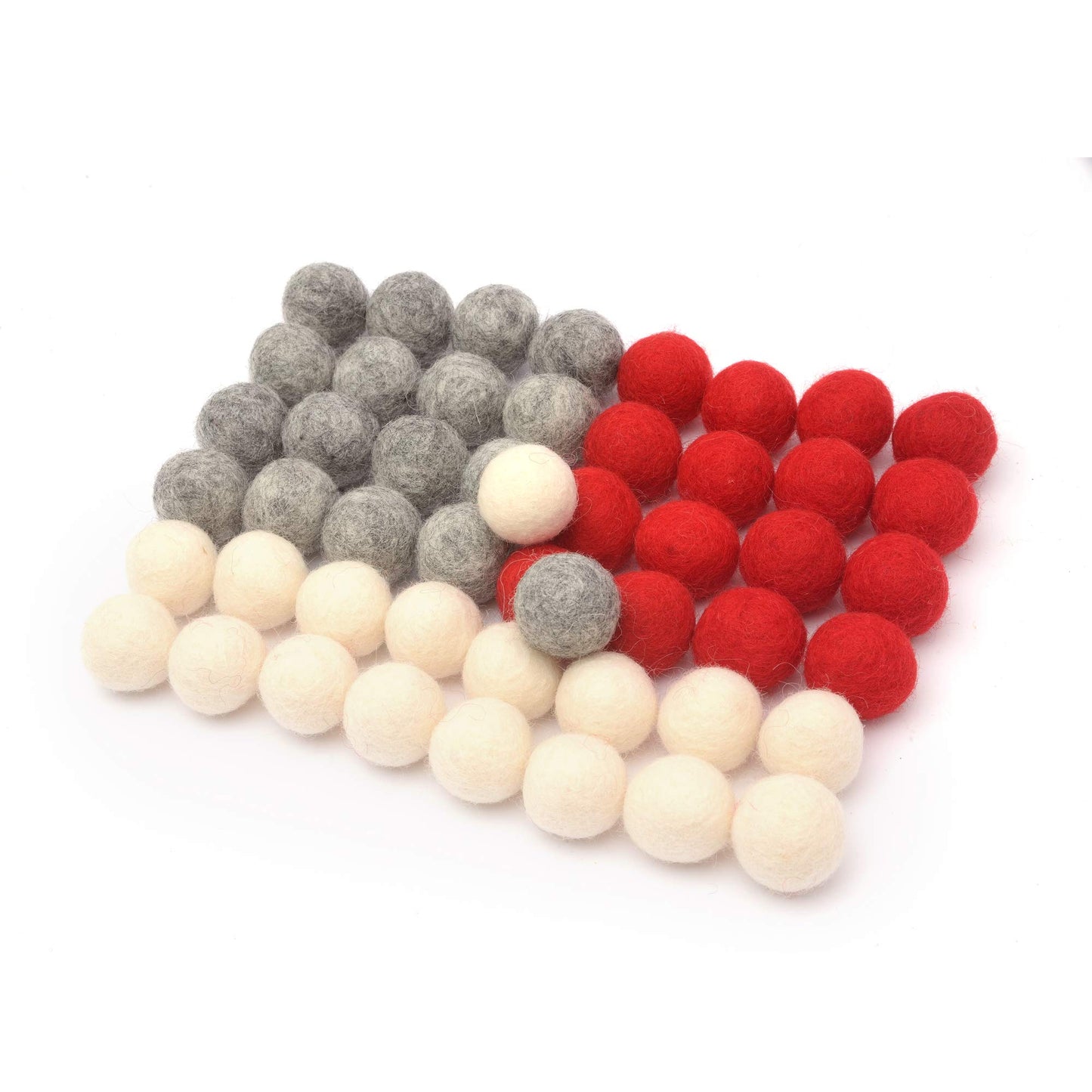 Glaciart One Wool Felt Balls (50 Pieces) 1 Inch (2.5 Cm), 100% New Zealand Wool, 3 Colors (White, Red and Grey) Hand-Felted in N