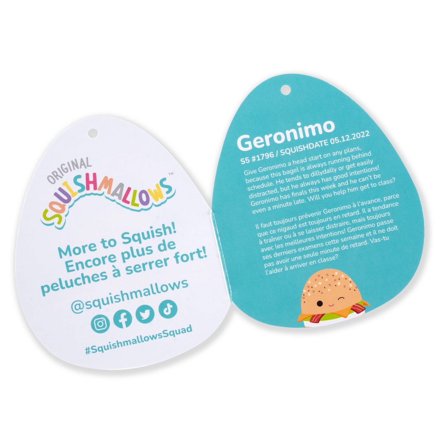 Squishmallows 5-Inch Geronimo Breakfast Bagel Plush Toy - Blue Swan, Polyester, Model SQCR05534