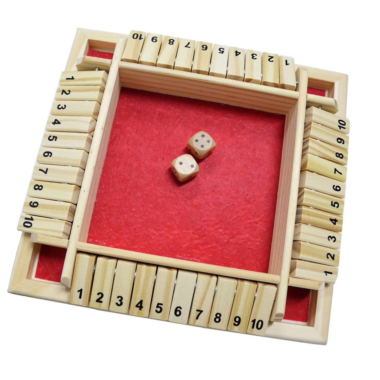 Dc-Beautiful Shut The Box Dice Game, 2-4 Players Classic Board Game For Adults, Wooden Tabletop Game With Dices And Instruction,Math Strategy Game For Christmas Party (Red)
