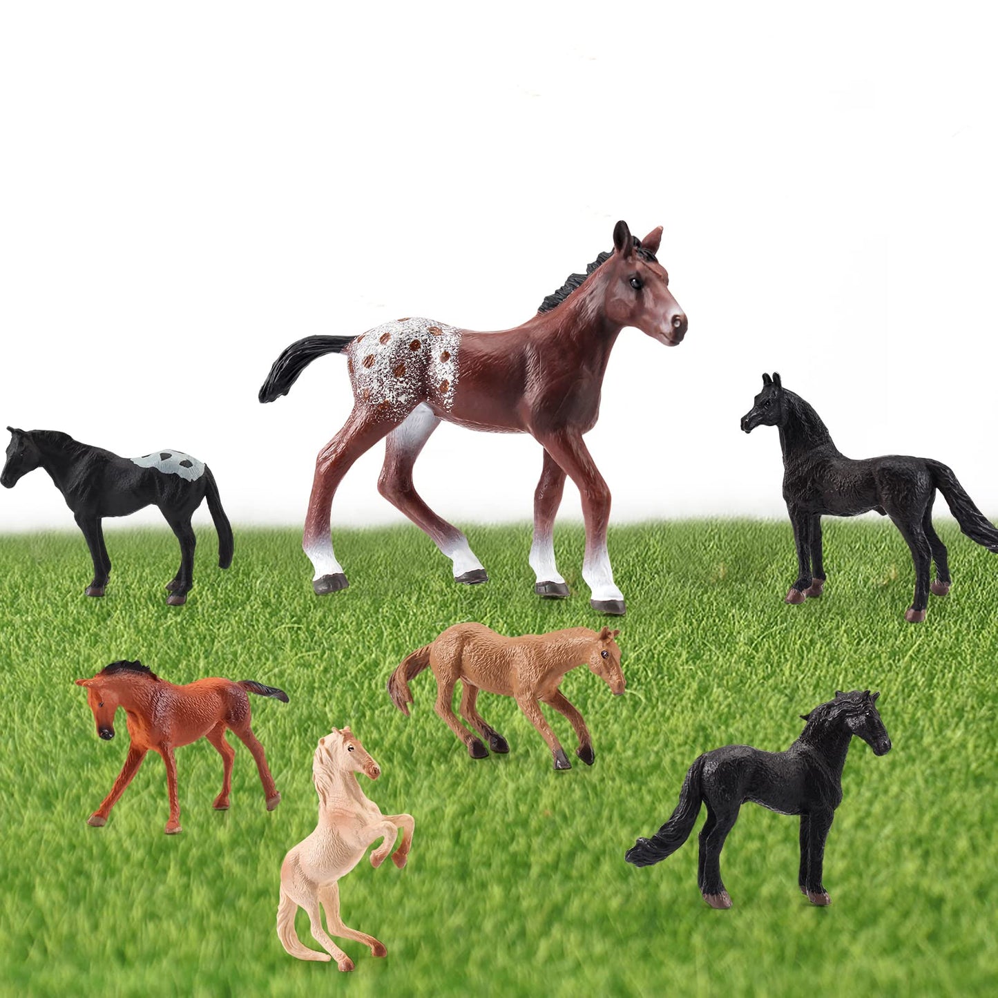 Bretoyin Mini Horse Toys Figurines Set 7Pcs Plastic Horse Stable Playset For Girls Small Horse Figures Christmas Birthday Gift E