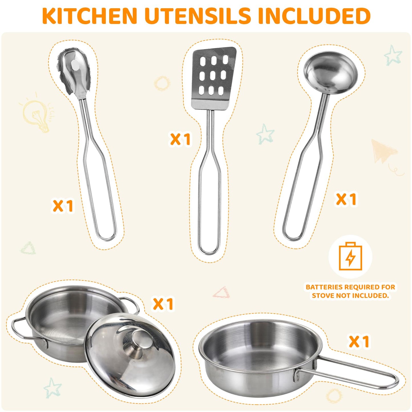 Arlopu Play Kitchen for Kids, Wooden Pretend Toy Kitchen, Large Toodler Cooking Playset w/Cookware, Stove w/Light & Sound, Fabri