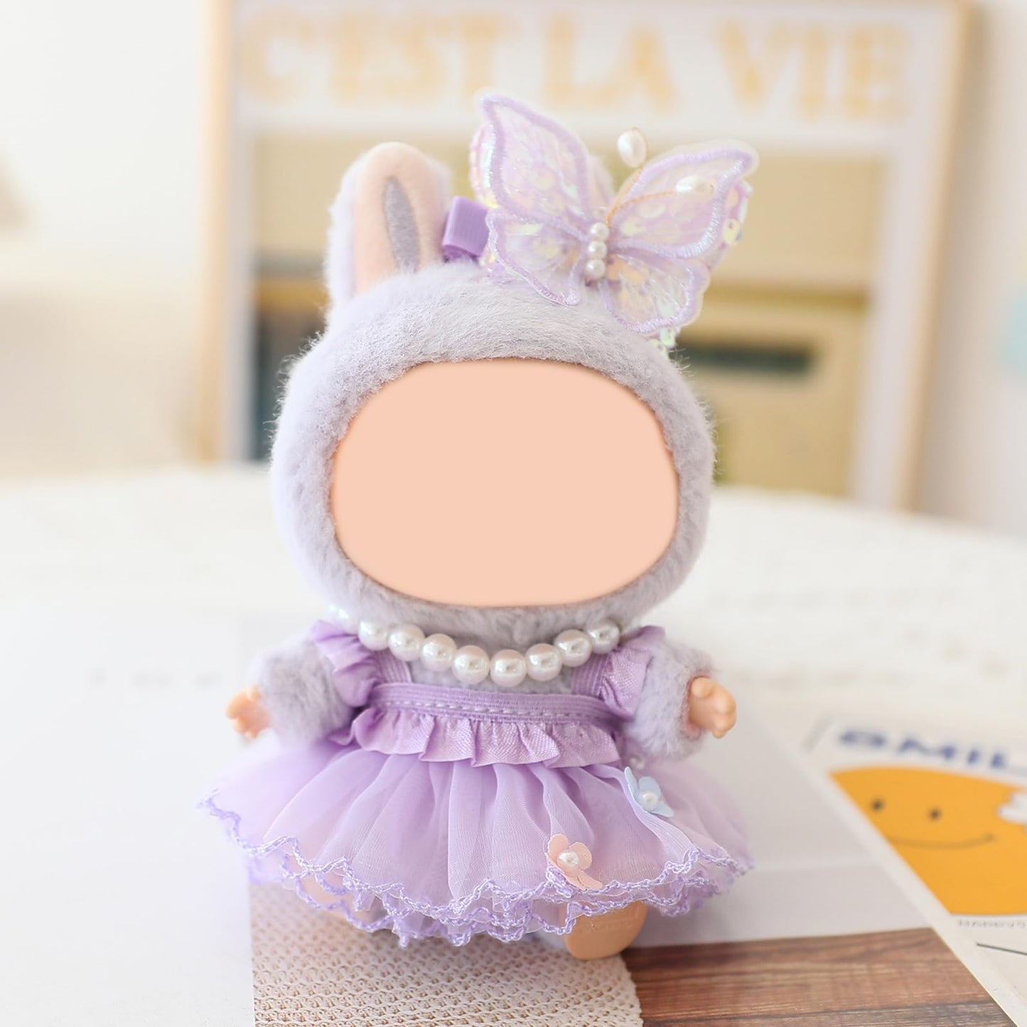 QIUTIMIY Clothes for Doll 17cm Doll Clothes 3-Piece-Set Doll Clothes enhanced Doll Outfit with Accessories-Birthday Hairclip+Dress+Necklace(NO Doll Included)