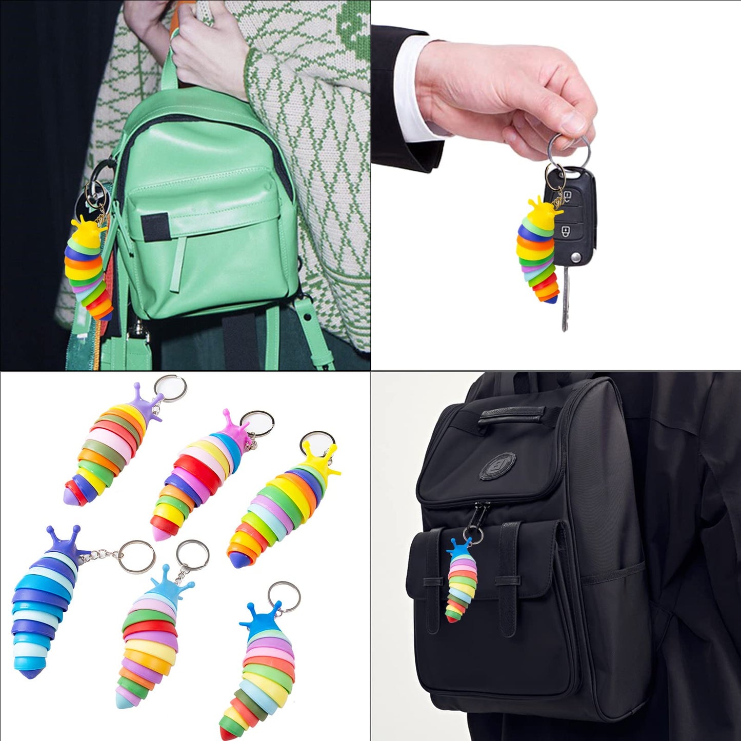 Meiest 4 Pcs Mini Fidget Slug Key-Chain Toys,3D Articulated Stretch Caterpillar Sensory Flexible Hand Toy, Ideal Party Favor Colorful Office Desk Pet Toys(Random Color)