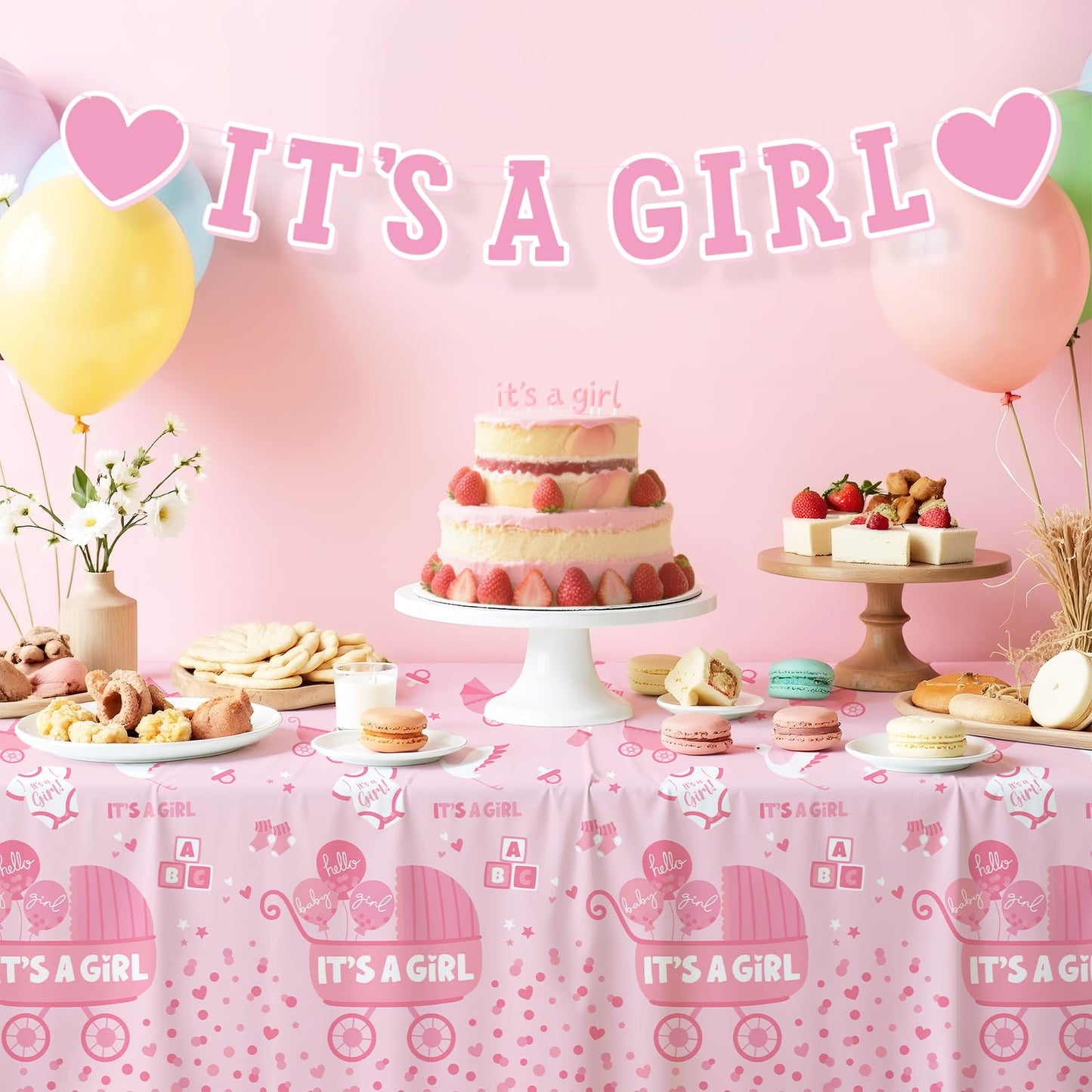 Gatherfun Baby Girl Shower Party Supplies: 2-Pack Its A Girl Decorations,Disposable Plastic Tablecloth, Ideal Table Cover for Ba