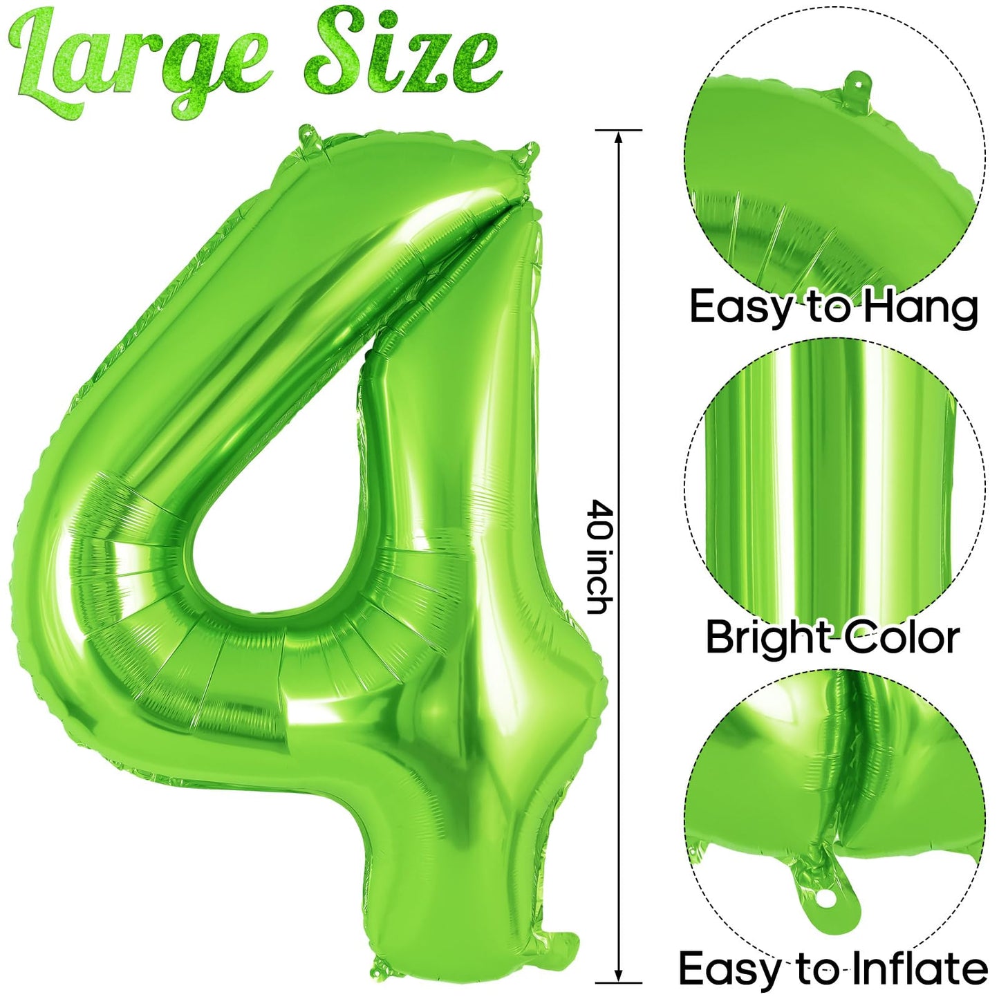 Green Number 4 Balloon 40 Inch, Big Large Foil Helium Number Balloons, Jumbo Giant Mylar Number 4 Balloons For 4 Year Old Birthd