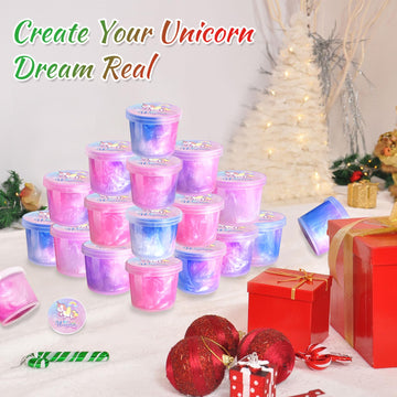 24 Pack Unicorn Slime Party Favors For Kids Slime Cup Bulk Diy Stress Relief Putty Toy Stretchy Non-Sticky Christmas Easter Birt