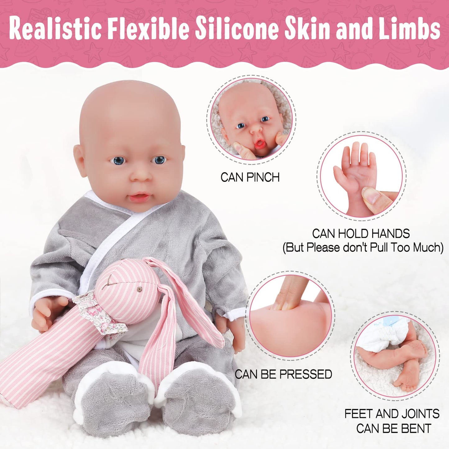 Vollence 16 inch Full Silicone Baby Doll That Look Real,Real Lifelike Reborn Newborn Babies for 3+ Year Old Girls Kids -Boy
