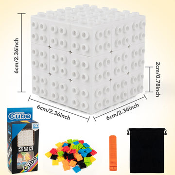 D-Fantix Building Brick Blocks 3X3X3 Speed Cube Toy, Build-On Brick 3D Magic Cube, Handheld Brain Teaser Puzzles Gift Ideas, Puzzle Building Cube Game For Kids Adults (Included Brick Separator)