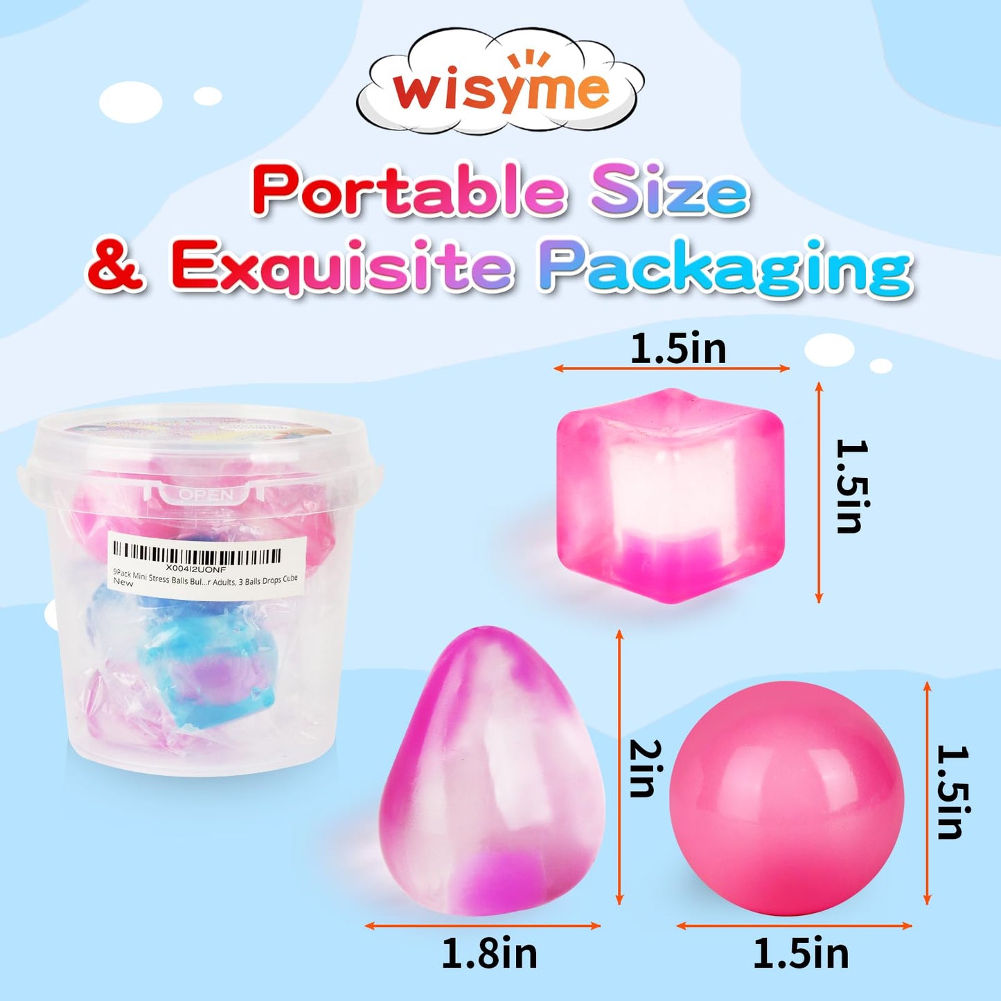 Wiysme Mini Sensory Fidget Toy Variety Pack - 9Pcs Squishable Squeeze Toy Set, 3Pack Mini Cube, Balls, Drops, Always Returns To