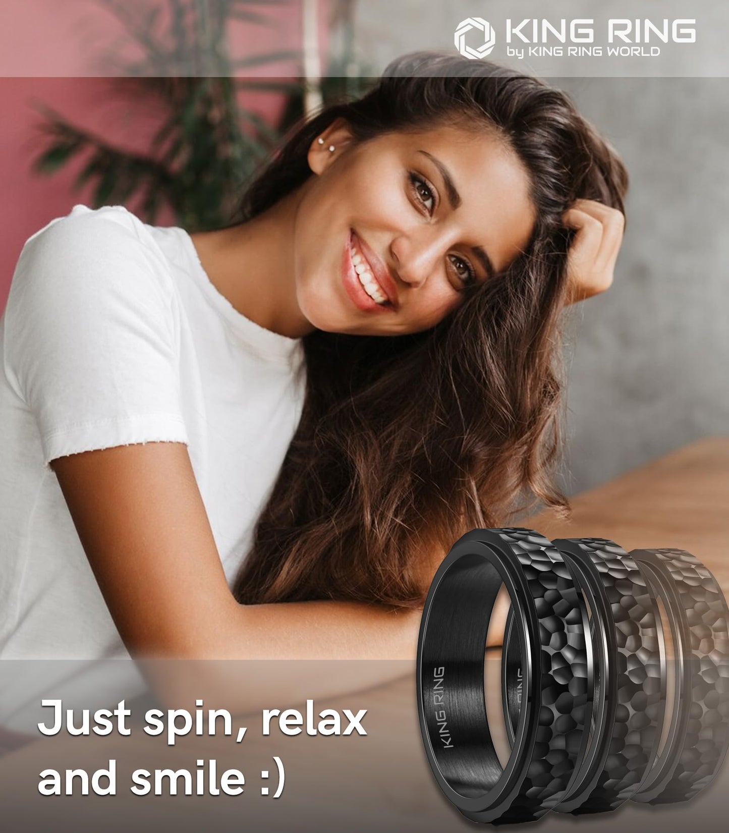 King Ring 6Mm Spinner Hammered Ring - Stress Relief Fidget Ring For Men & Women K39V2 - Black 12