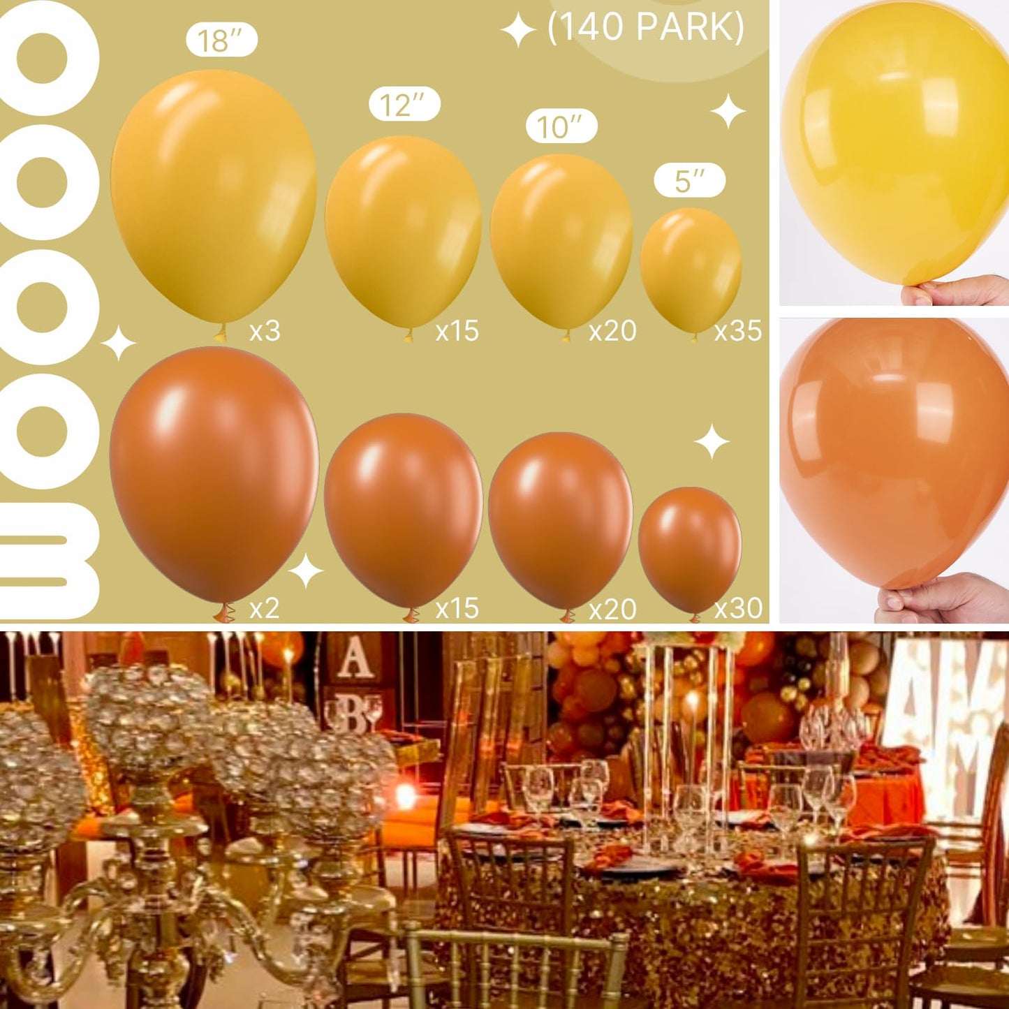 Partywoo Boho Yellow And Orange Balloons, 138 Pcs Burnt Orange Balloons And Mustard Yellow Balloons Different Sizes Pack Of 18 Inch 12 Inch 10 Inch 5 Inch For Balloon Garland Arch As Party Decorations