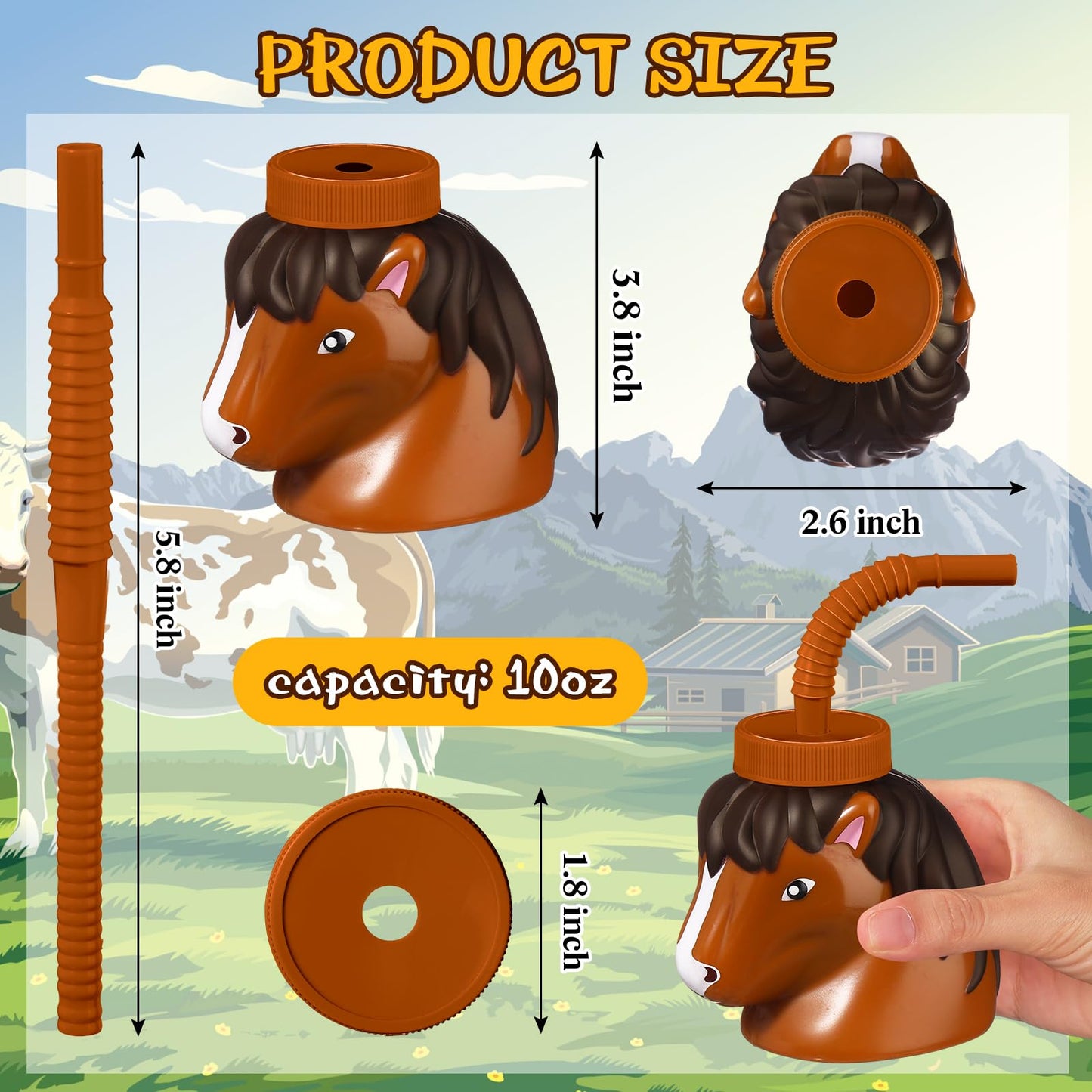 Roshtia 12 Set Farm Animal Cups with Straws and Lids 11 oz Plastic Reusable Animal Themed Cups Cute Animal Sippy Cups for Kids B