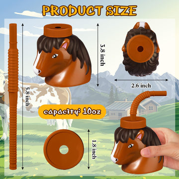 Roshtia 12 Set Farm Animal Cups with Straws and Lids 11 oz Plastic Reusable Animal Themed Cups Cute Animal Sippy Cups for Kids B