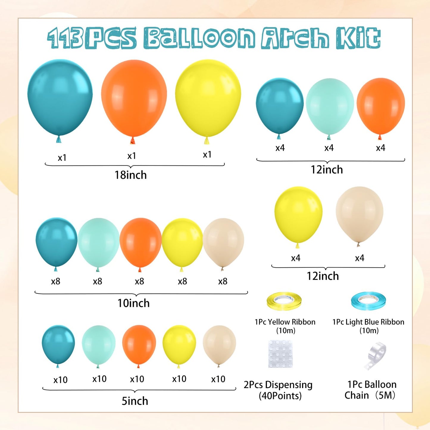 FunHot Here Comes The Son Balloon Arch Kit - Blue, Yellow, Orange Latex Balloons, Model B188-29E, Perfect for Boy Birthday & Baby Shower Decorations