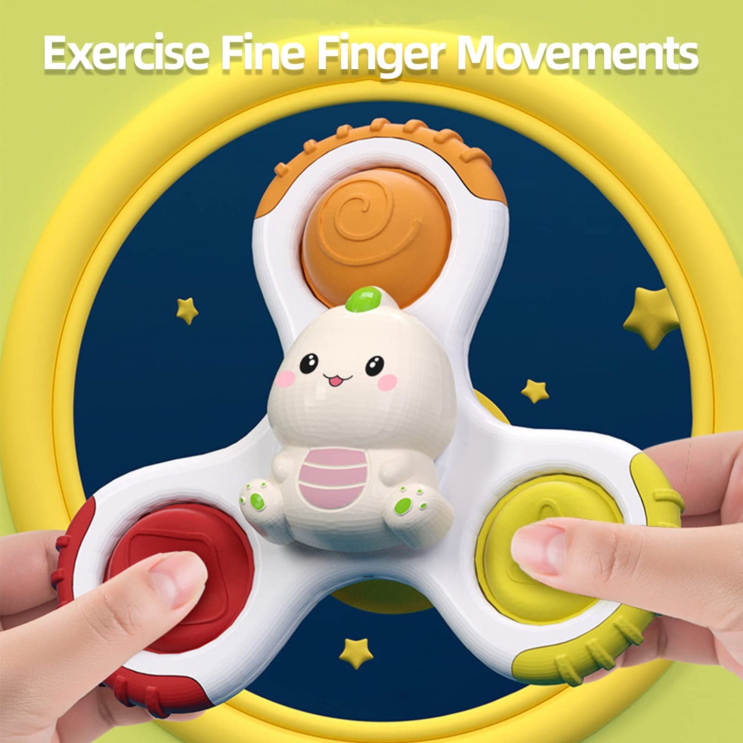 Baby Spinning Top Rattle Toys 3 Pcs, Suction Cup Infant Spinner Toy 12 Months+, Sensory Spin Bath Sucker, Travel Busy Teething Toy For Toddlers, Gifts For 1-3 Year Boy Girl(Group D)