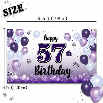 LASKYER Happy 57th Birthday Decorations,57th Purple Balloon Large Birthday Banner Backdrop Sign,57 Years Old Bday Party Supplies