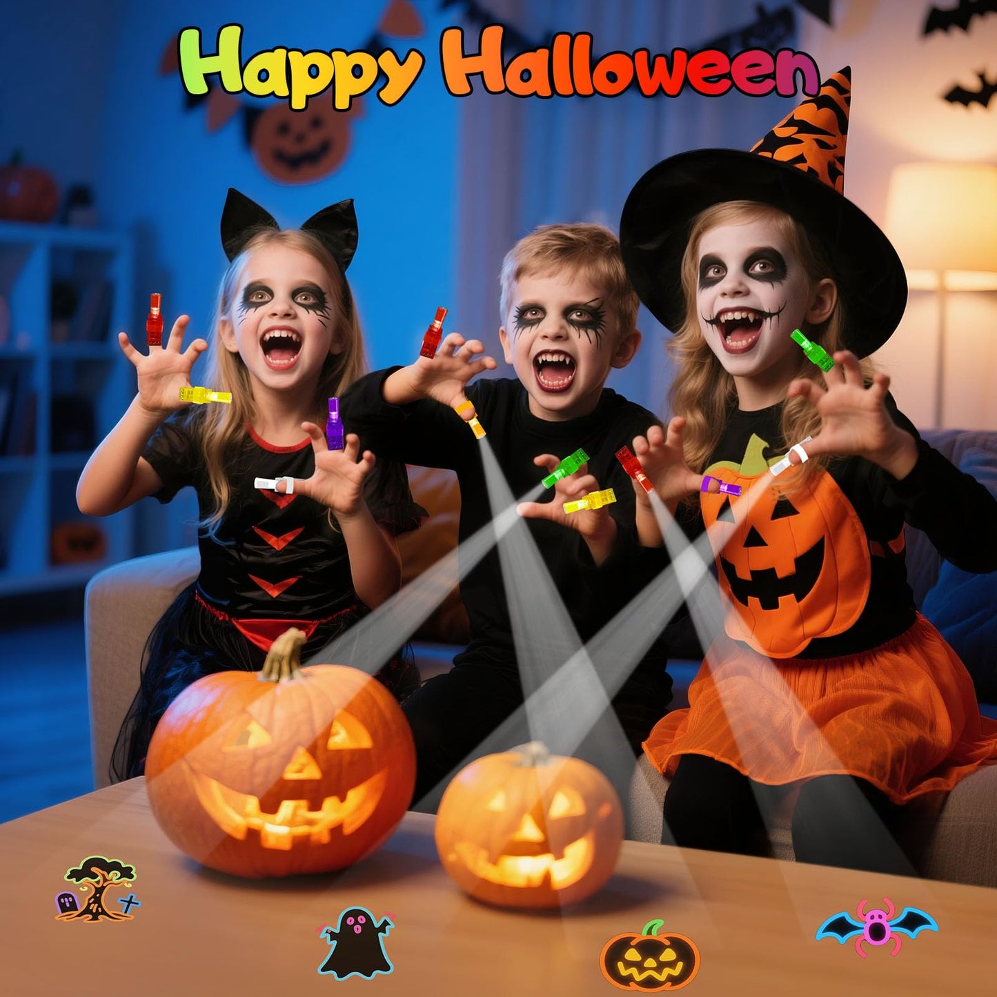 36PCS Halloween Light Up LED Finger Lights, Glow in the Dark Party Favors Toys Bulk for Halloween Goodie Bag Fillers, Trick or T