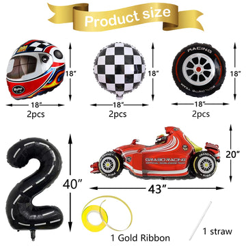 Stcomart 8 Pcs Race Car Party Decorations, Black Number 2 Balloon Checkered Balloons Tire Balloons For Boys 2Nd Birthday