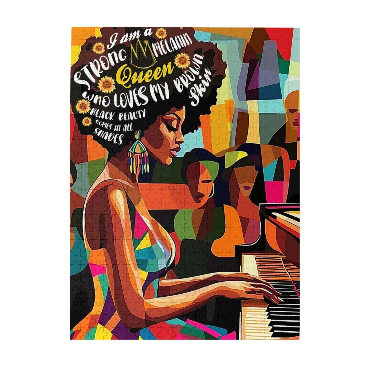 African American Jigsaw Puzzles for Adults 500 Pieces Abstract Black Women Puzzle Black Queen Playing The Piano Wooden Puzzle fo