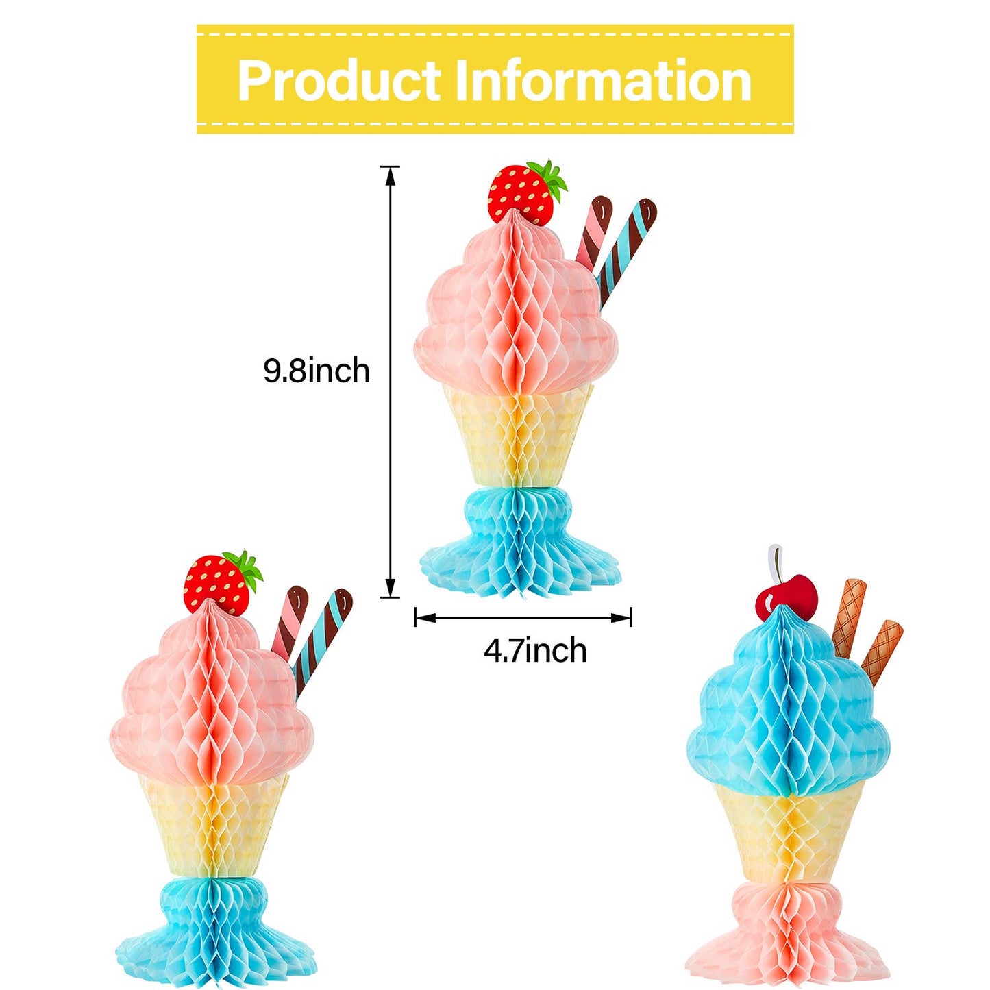 Outus 4 Pcs Tissue Ice Cream Honeycomb Sundae Table Centerpiece Ice Cream Party Decorations For 50S Themed Ice Cream Sundae Theme Party Supplies