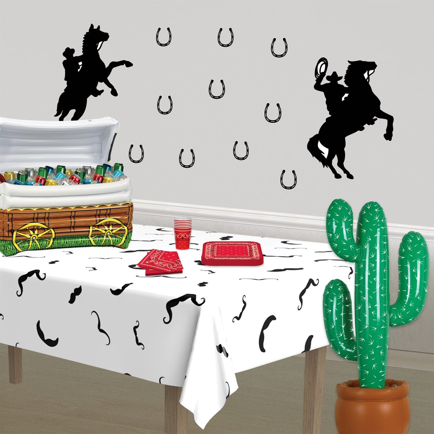Beistle Pack of 2 Inflatable Cactus Decorations in Green/White/Brown, Wild West Party Decorations, Mexican Cinco de Mayo Party A