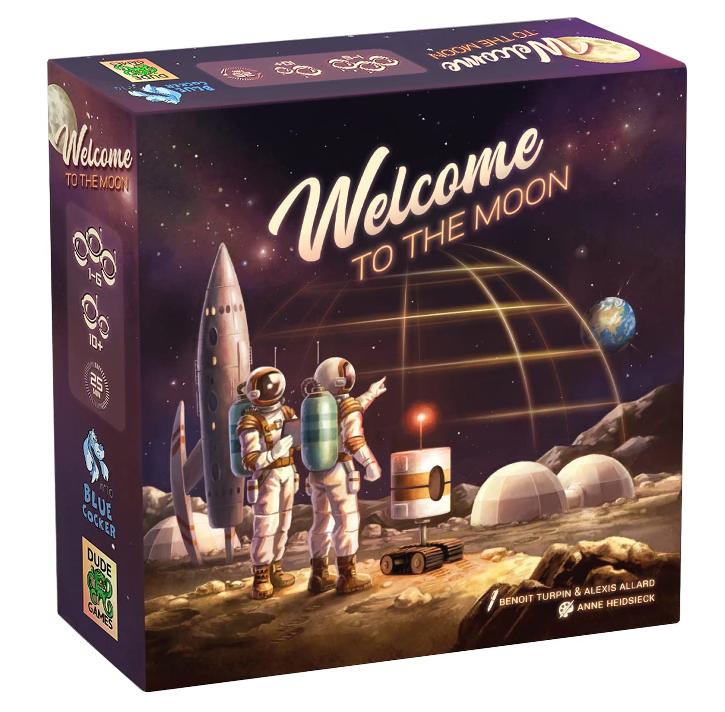 Blue Cocker - Welcome to The Moon - Flip and Write Strategy Game - Campaign, Adventure, Solo Mode - Bilingual French English - 1