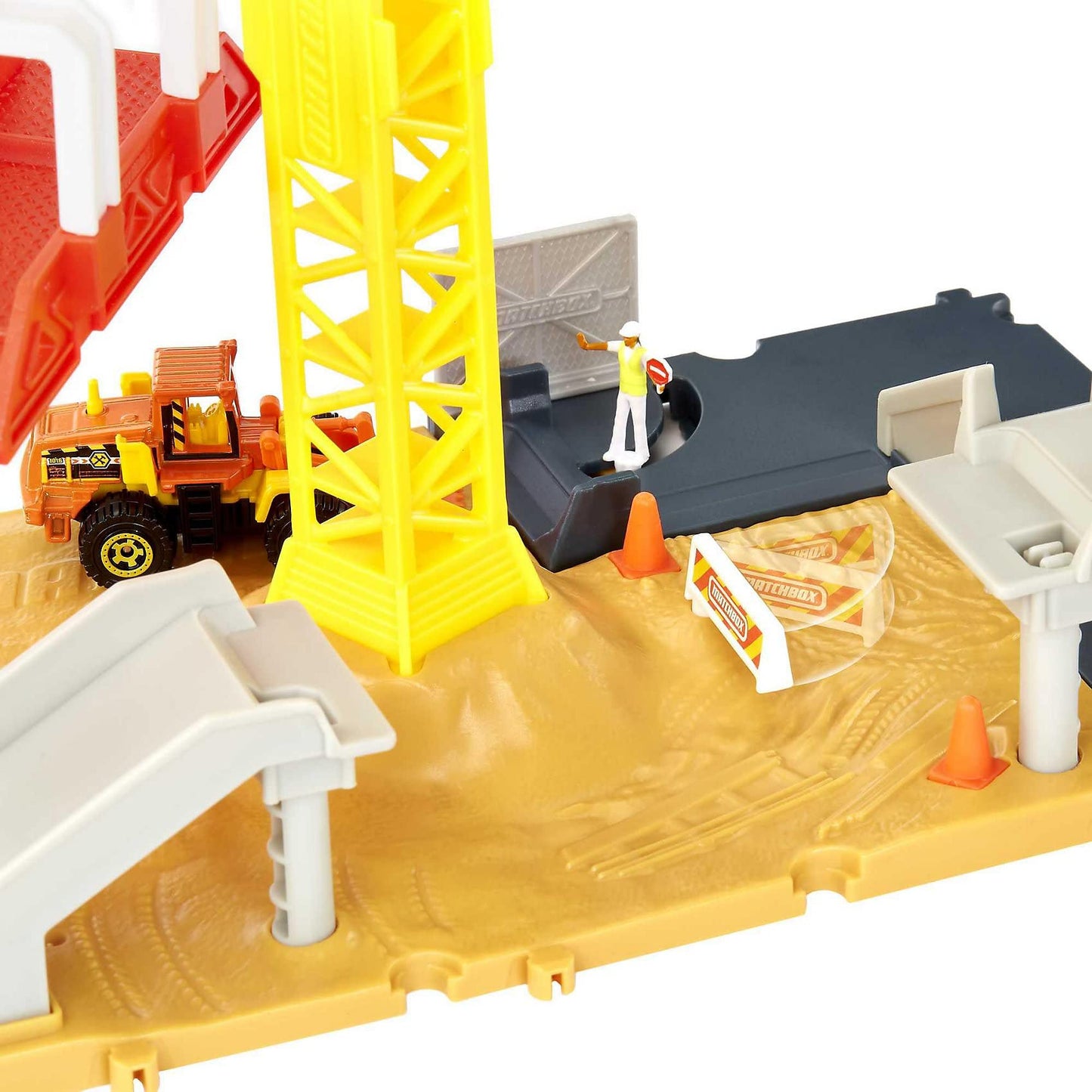 Mattel Matchbox Action Drivers Construction Playset with Moving Crane, Large Plastic Toy, Includes Bulldozer for Kids 3+