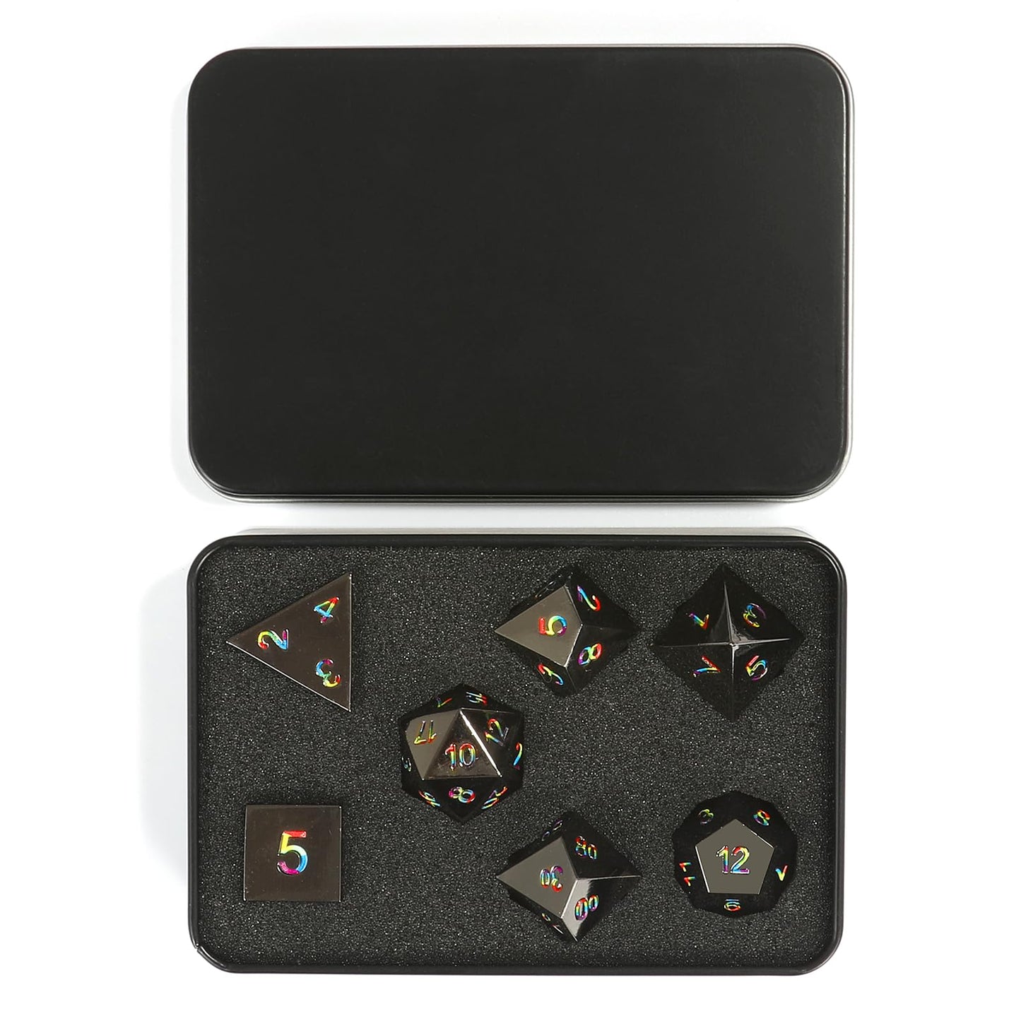 Csitorwwe Rainbow Numbers Dnd Metal Dice,7Pcs Heavy Metal Dice Set,Polyhedral D&D Dice With Gift Case For Dungeons And Dragon Rp