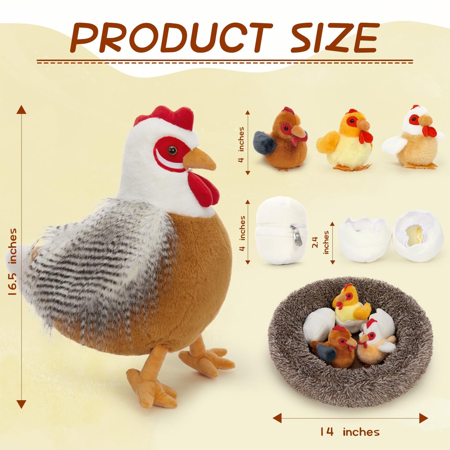 BENINY 8Pcs Chicken Stuffed Animal  Stuffed White Hen with Little Baby Chicks and Coop  Plush Toys for Kids  Hit of Christmas Farm Party