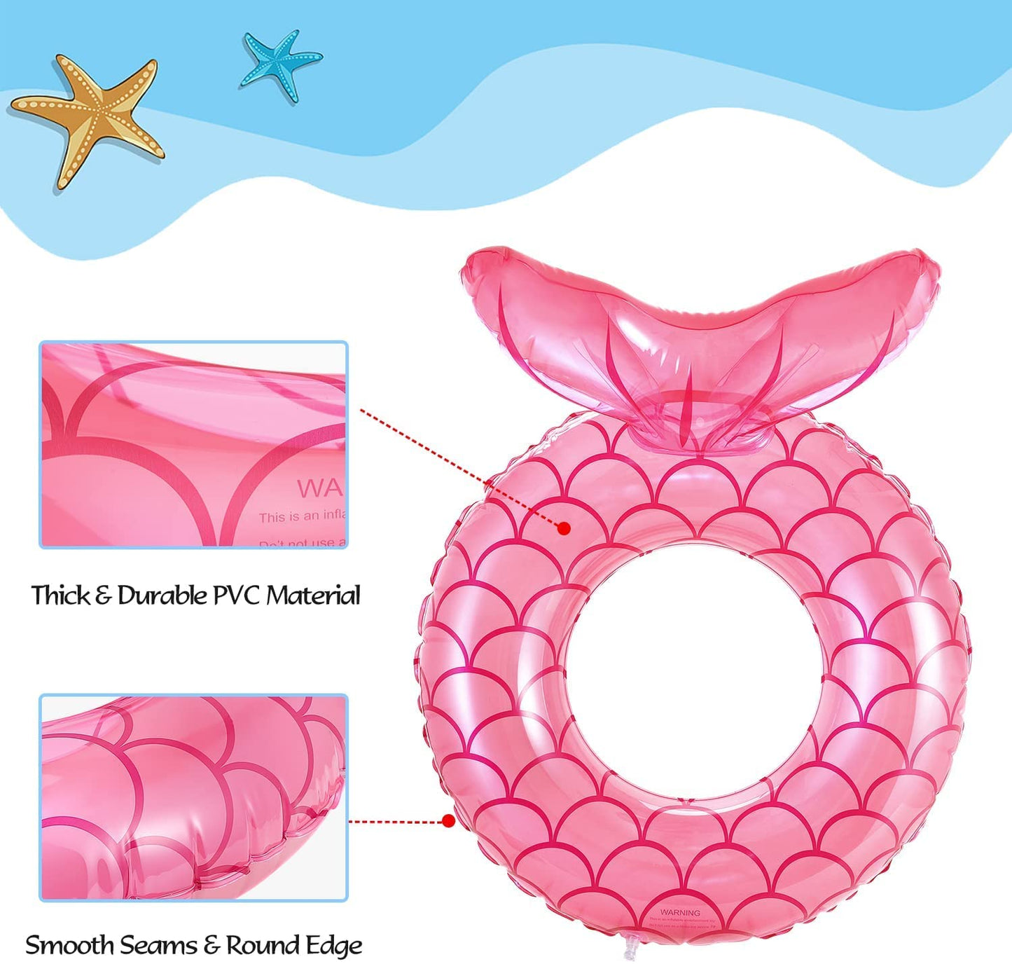 Moko Inflatable Fish Tail Swim Ring, Summer Swimming Float Swimming Circle Pool Float Ride On Pool Raft Tube Outdoor Pool Beach Water Floats Party Supplies Kids Floaties, Rose Gold