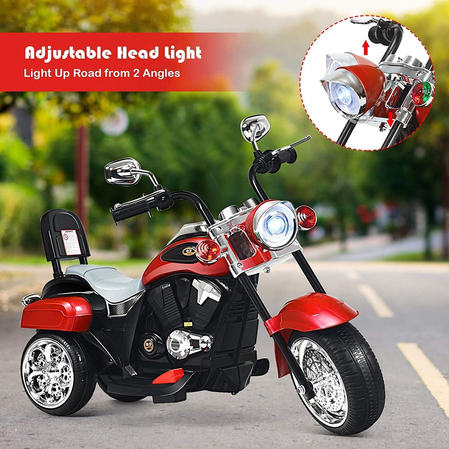 OLAKIDS Kids Electric Motorcycle, 6V Battery Powered Ride on Chopper Motorcycle with Horn, Headlights, 3 Training Wheels Electri