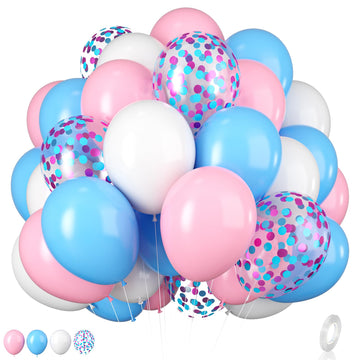Pink And Blue Balloons Set, 12 Inch Pastel Pale Blue Pink Confetti Latex Balloons, Light Blue Pink White Balloon Kit For Boy Or