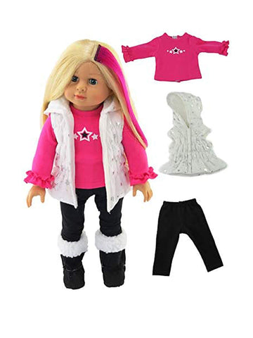 American Fashion World Sparkling Star Puffer Vest Pants Set for 18-Inch Dolls | enhanced Quality & Trendy Design | Dolls Clothes | Outfit Fashions for Dolls for Popular Brands