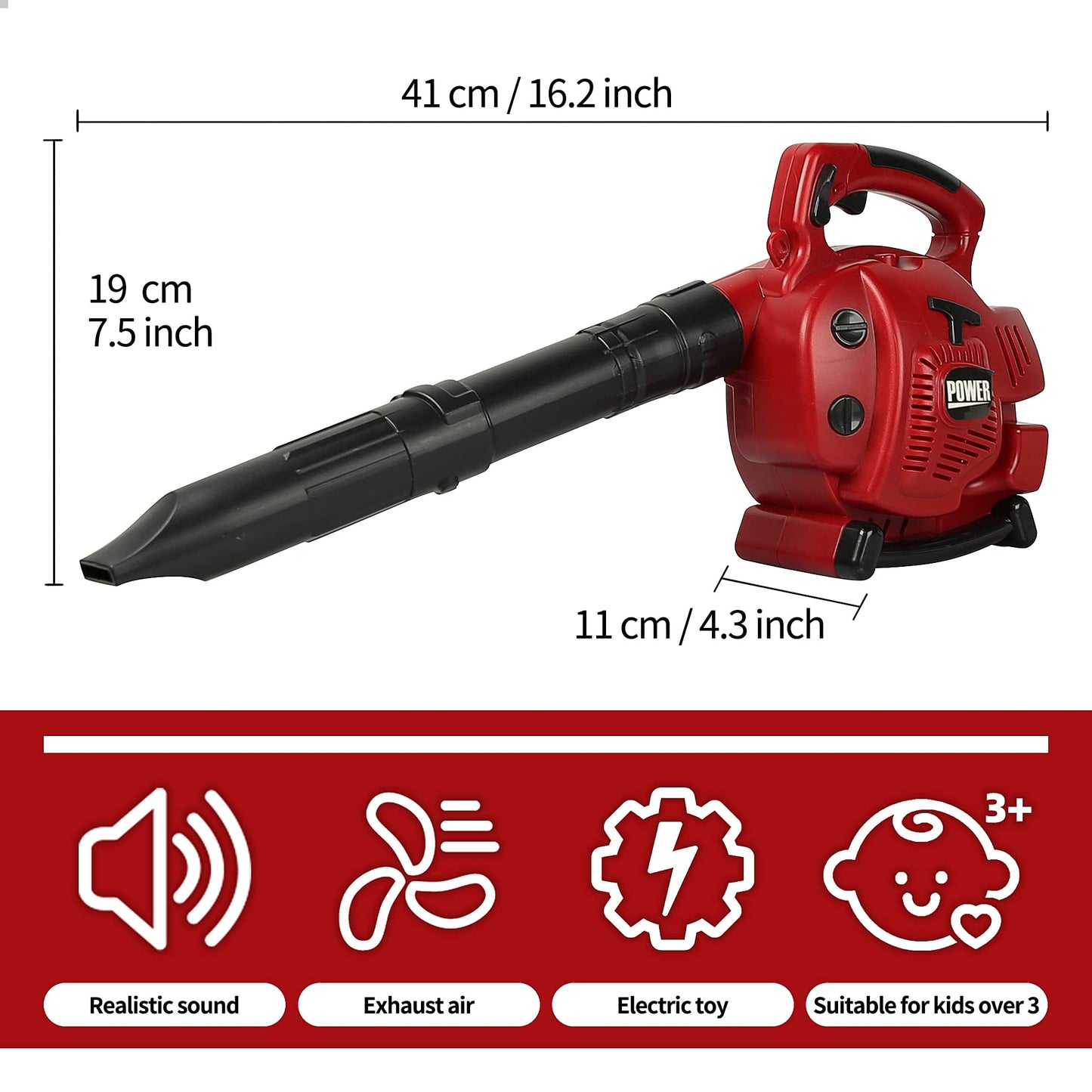 PROLOSO Kids Leaf Blower for Preschool Toddlers Outdoor Pretend Play Gardening Toy Tool Blow Air with Realistic Sounds