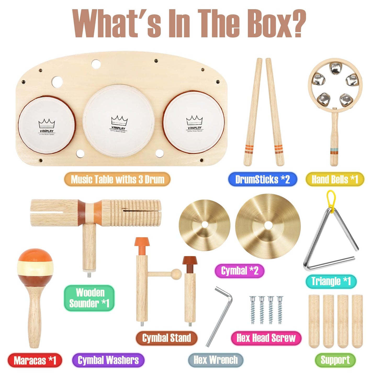 Drum Set For Toddlers 1-3, Wooden Musical Instruments Toys For 1 2 3 Year Old Boy Girls Gifts, Montessori Toys For Babies 12-18 Months, Toddler 1St Christmas Birthday Presents
