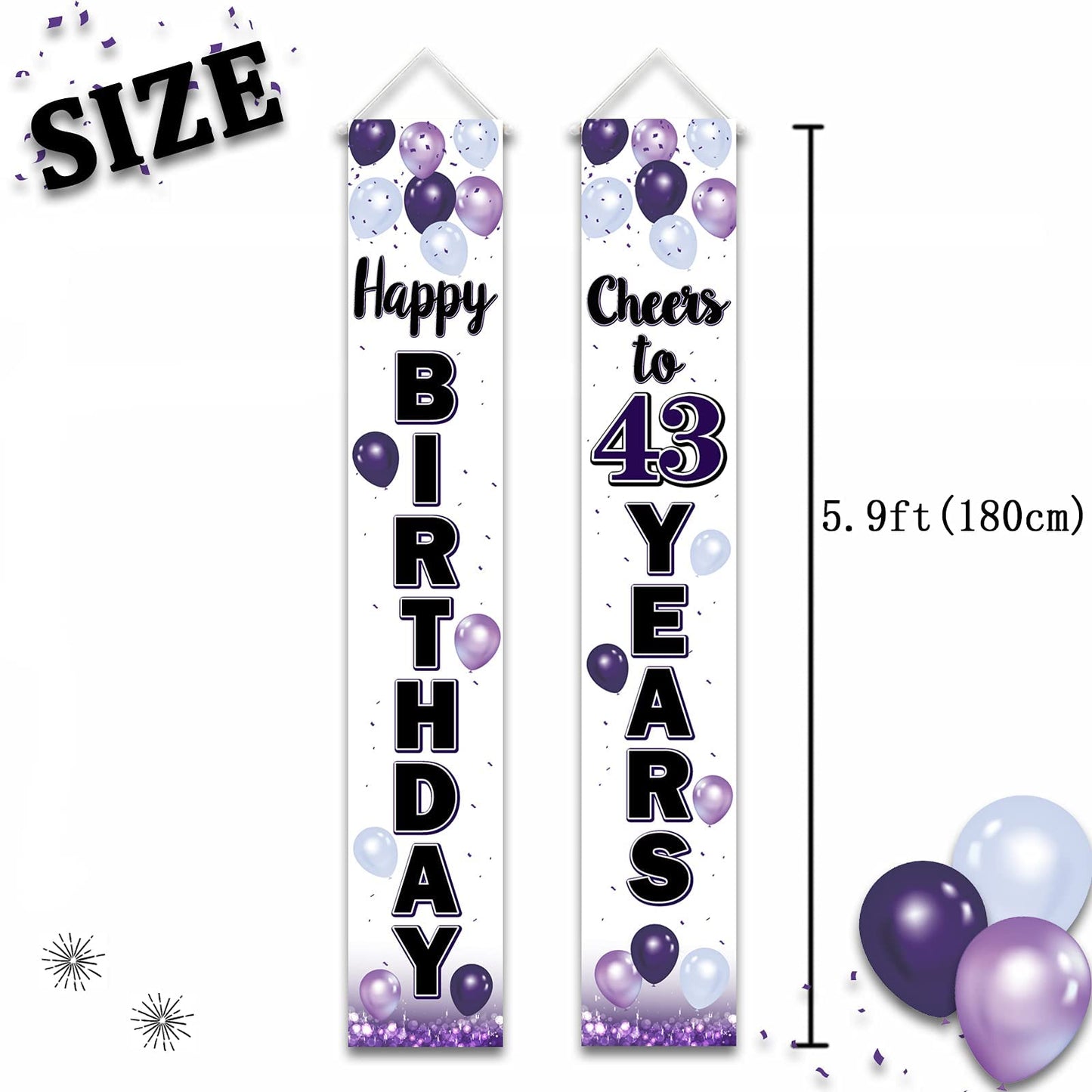 LASKYER Happy 43rd Birthday Decorations,43rd Purple Balloon Birthday Theme Door Hanging Banner Sign,43 Years Old Bday Party Supp