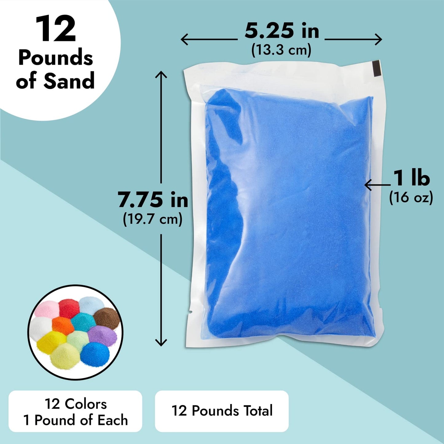 12 Pack Colored Sand for Crafts - Individual 1lb Colored Sand, DIY Wedding Decorations, Vase Fillers (12 lb Total, 12 Colors)