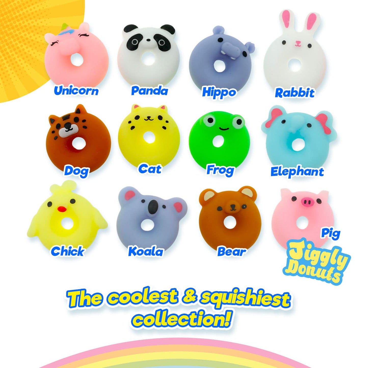 Ja-Ru Mini Mochi Squishy Animals (1 Pack) Cute Jiggly Donut Squishies For Kids & Adults, Boys & Girls. Stress Relief Fidget Gummy Toys. Bulk Party Favors Birthday Goodie Bags Class Prizes. 3352-1