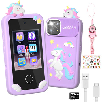 Kids Smart Phone for Girls, 2.8'' Touchscreen Play Phone with 32G SD Card, Dual Camera, Puzzle Game, Music Player, Christmas Bir