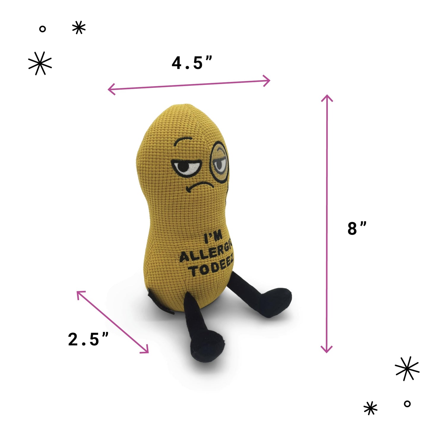 Punchkins Peanut Plushie - Im Allergic to Deez Funny Plush, Gift for Humor Lovers, Cute Plush Toy for Gifting