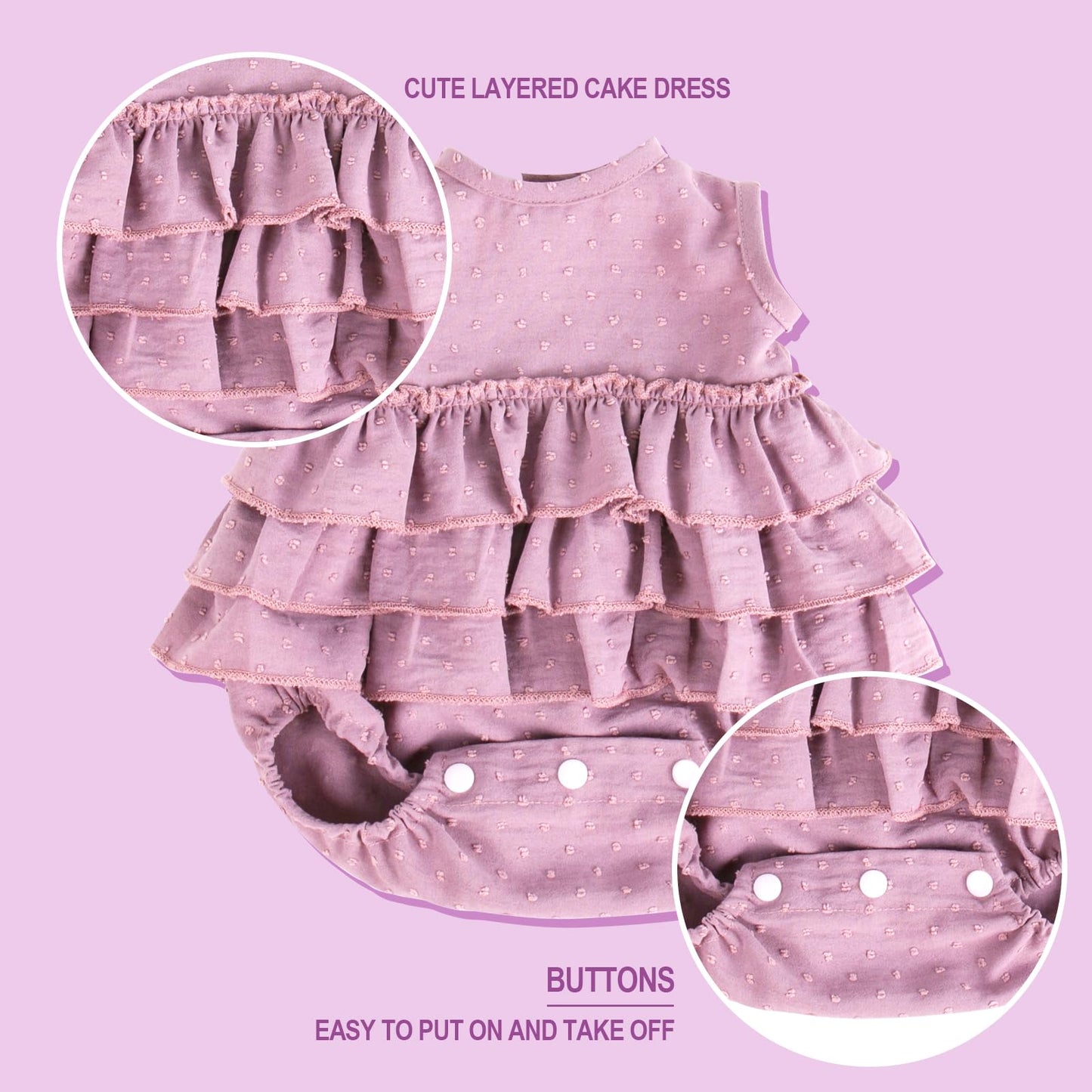 Aori Lifelike Baby Dolls Clothes 20 Inch Purple Dress Clothing Set for 17-20 in Realistic Newborn Doll Girls