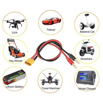 WOODGUILIN XT30 Connector Plug,4mm Banana Plugs Battery Charge Lead Adapter,with 16AWG 30CM Cable Connector,Battery Connect Cabl